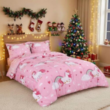 Juego de edredón Unicornio para todas las estaciones con 2 fundas de almohada, juego de ropa de cama rosa de microfibra suave cepillada de 3 piezas