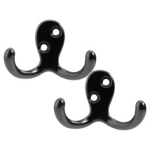 2-Pack Heavy Duty Double Prong Wall Hooks Black