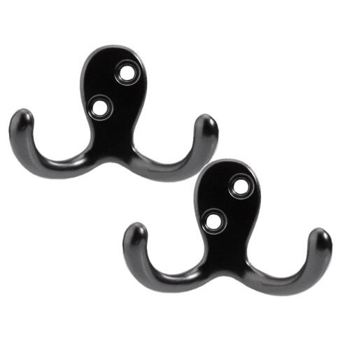 2-Pack Heavy Duty Double Prong Wall Hooks Black