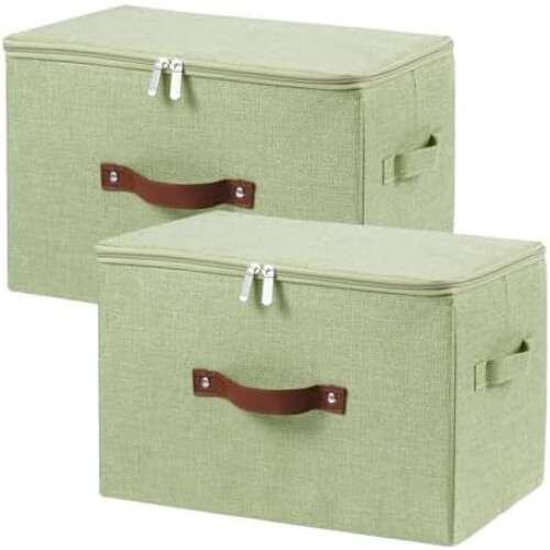 Foldable Cotton-Linen Storage Bin with Zipper Lid
