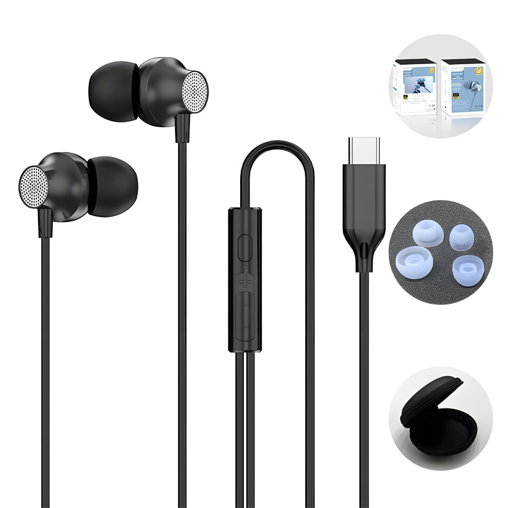 Usb-C Wired Earbuds With Heavy Bass And Mic, Black 913466078967