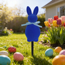 Estaca de jardín con diseño de conejito de Pascua, de PVC azul, para exteriores, 24 x 7 cm. Decoración de jardín con temática de conejito para