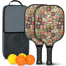 Pickleball Paddles Set with 2 Balls & Bag – Floral Fiberglass Rackets, Compatible with Indoor/Outdoor Play