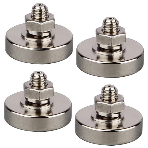 105lbs N52Round Neodymium Magnets, 4-Pack, M8Thread Stud, Compatible with Refrigerator, Pegboard, Garage Tools