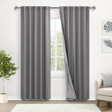 100% Blackout Curtains 84" with Tiebacks, Rod Pocket & Back Tab, Grey, W42xL84, Set of 2, Compatible with standard rods