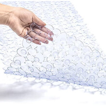 Tapis de baignoire et de douche antidérapant en galets, 89 x 41 cm, lavable en machine, avec trous d'évacuation et ventouses (transparent).