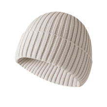Gorro de inverno unissex, em lã tricotada, respirável, quente e à prova de vento, com aba, bege.