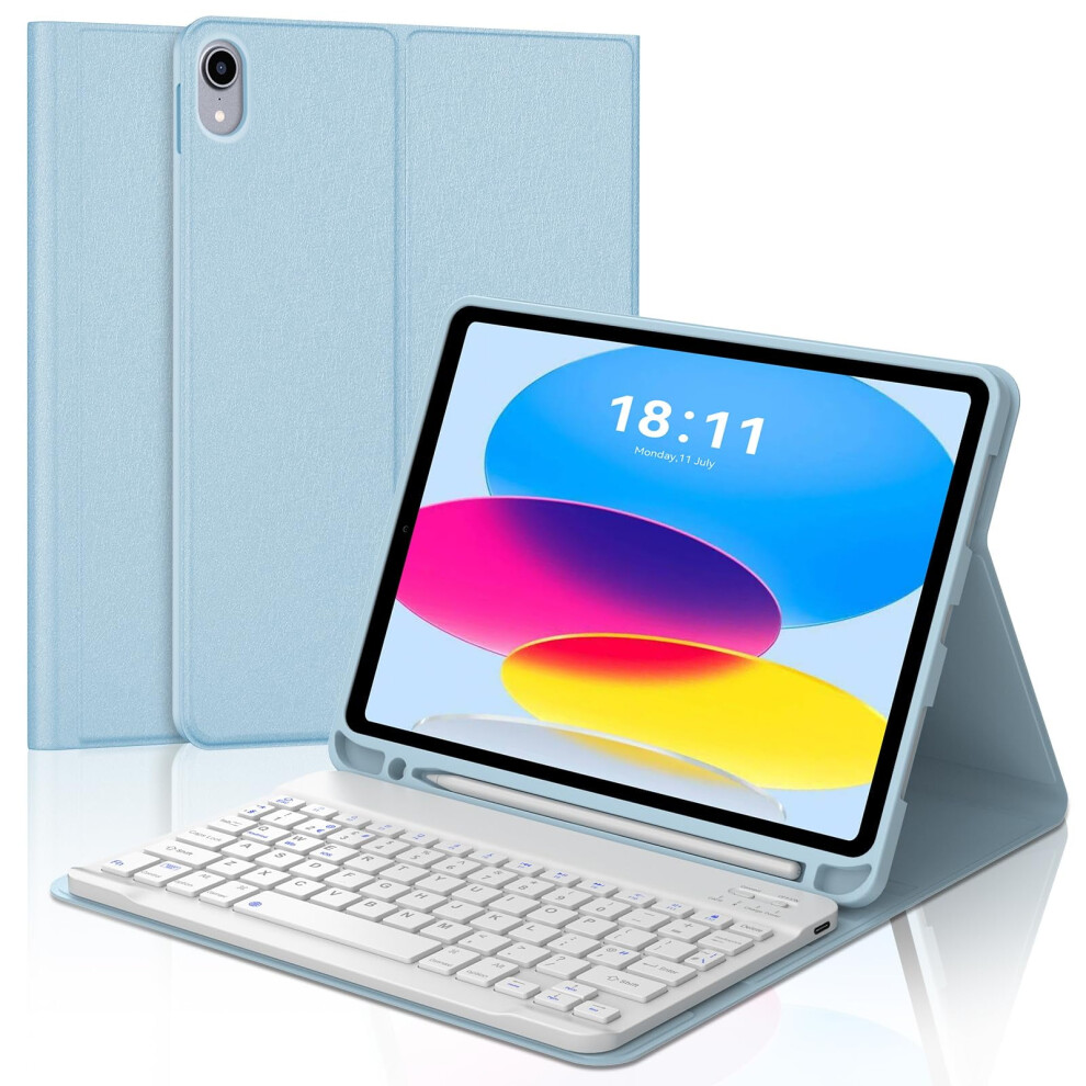 Compatible With Ipad 10Th Gen (2022, 10.9") Case With Detachable Bluetooth Keyboard, 7-Color Backlight, Pencil Holder, Smart Folio Â Black 9555307432395