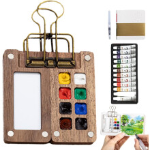 Tobio Aquarell-Set: 12/24 Farben, Wasserpinsel & Skizzenbuch, tragbare Reisepalette, Clip-On aus Holz/Acryl – Geeignet für Anfänger und Künstler