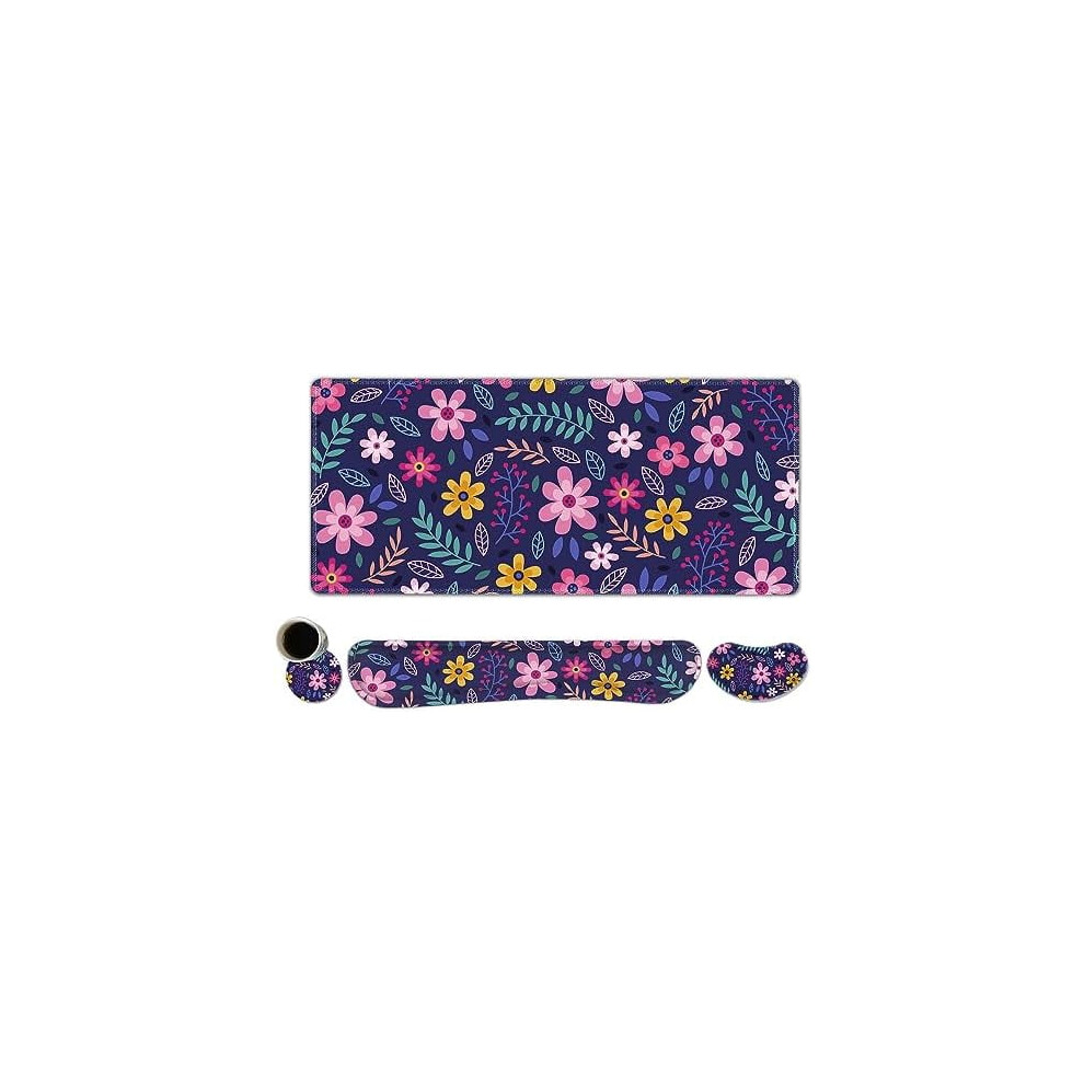 Extended Gaming Mouse Pad With Memory Foam Wrist Rest, Non-Slip Base, Stitched Edges Â Flowers; Compatible With All Mice Purple 9329345101793