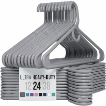 Heavy Duty Plastic Clothes Hangers - Grey - 24 Pack