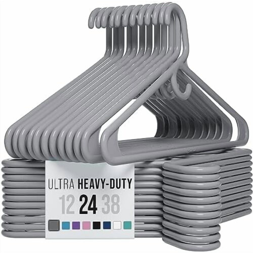 Heavy Duty Plastic Clothes Hangers - Grey - 24 Pack