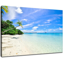 Leinwandbild „Küstenlandschaft“ – Blauer Himmel & weiße Wolken, modernes Wandbild für Zuhause, Bad, Küche, Flur, Kinderzimmer – fertig