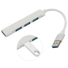 FRCOLOR Duurzame USB-hub van aluminiumlegering voor computer met 4 USB 3.0-splitterpoorten, zilverkleurig
