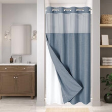 Cortina de chuveiro com textura de linho, forro removível, impermeável e lavável, 152 x 188 cm, azul acinzentado – compatível com varões