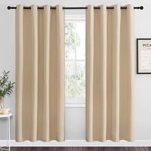 Blackout Curtains 34x60 in, Beige, Grommet Top, 2 Pack