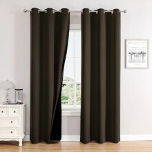 100% Blackout Curtains 42x78 Inch, 2-Pc Brown Thermal Insulated Grommet Set with Black Liner – Compatible with Standard Rods