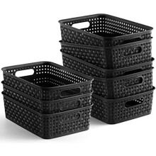 8-Pack Grey Plastic Storage Baskets 10.6 x 7.2 x 3.2 in