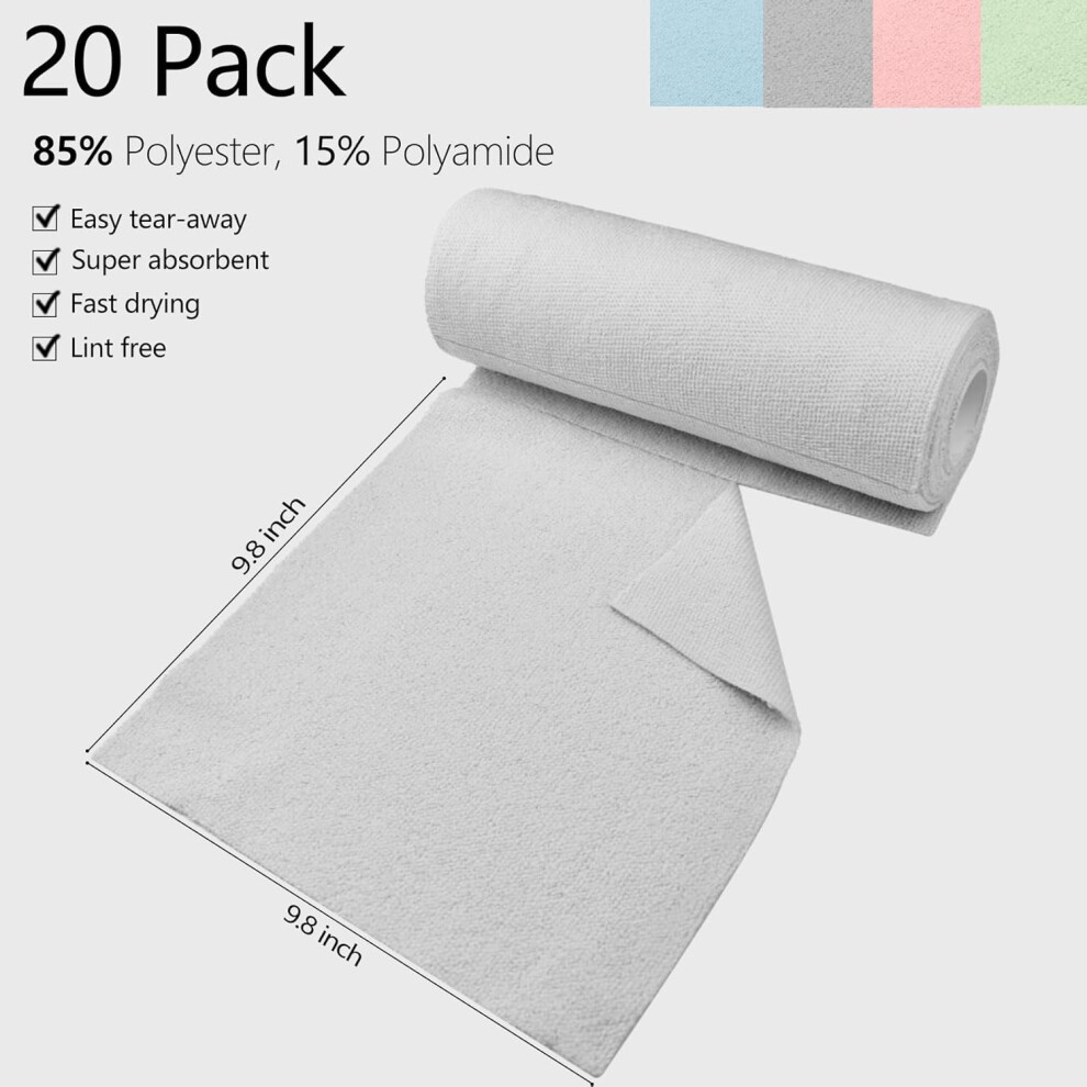 Microfiber Cleaning Cloth Roll - Tear Away Towels, Reusable Washable Rags, 20 Towels, For Kitchen Car Drying Dishes 9558633873580