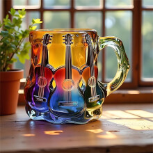 Mug à café décoratif en forme de guitare - Tasse en verre peinte en 3D pour boissons chaudes - Compatible micro-ondes - Décoration originale -