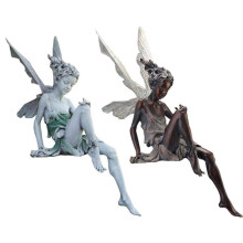 Paquete de 2 estatuas de hadas para jardín: adornos de hadas sentadas de resina, caprichosas, para decoración de exteriores, jardines y paisajismo.