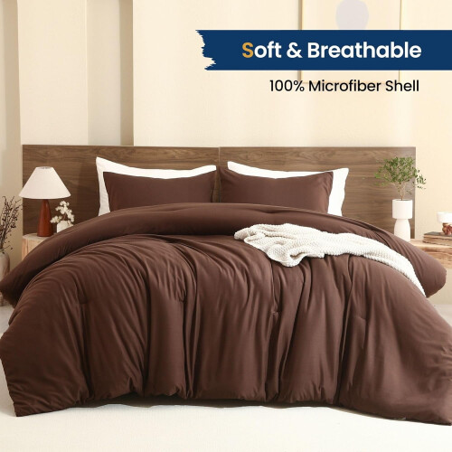 Ensemble de couette marron pour lit queen avec 2 taies d'oreiller 1
