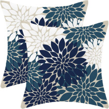 Kissenbezüge 20x20 cm, marineblau & weiß, Leinen, Sommerdahlien-Blumenmuster, moderne geometrische Outdoor-Zierkissen – kompatibel mit