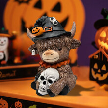 Halloween Highland Cow Resin Statue with Pumpkin Accents