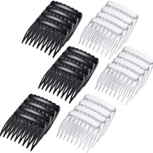 24pc Small Plastic Hair Side Combs with French Teeth, Compatible with Fine Hair & Most Hairstyles – Black/Clear