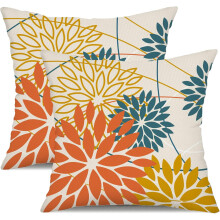 Kissenbezüge mit orange-gelbem Blumenmuster, 50 x 50 cm, 2er-Set, wasserdicht, Polyester, für Sofa, Terrasse, Garten, Veranda – kompatibel mit