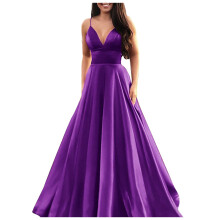 Vestido longo feminino de festa com decote em V, sem mangas e detalhes em renda, modelo patchwork, perfeito para casamentos (roxo, tamanho G)