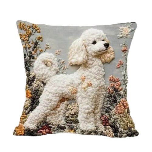 Capa de almofada bordada com cachorro branco, 45x45cm 1