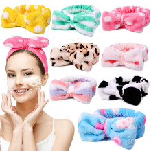 ZOUYUE 8-delige spa-hoofdbandenset voor dames – Zachte koraalfleece cosmetische hoofdbanden, haarbanden met strik voor gezichtsreiniging, maskers