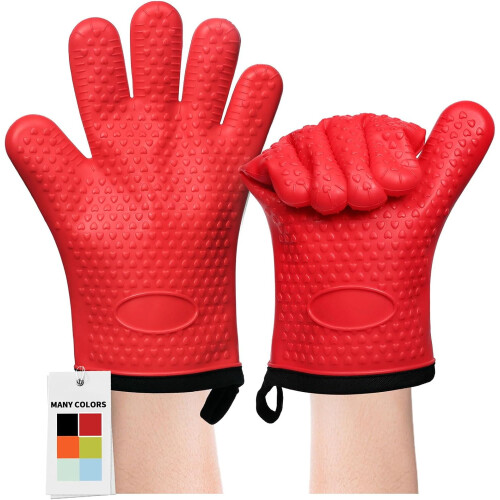 Conjunto de 2 Luvas de Silicone Resistentes ao Calor (260C), Impermeáveis e Antiderrapantes, Forradas com Algodão, Compatíveis com Assar,