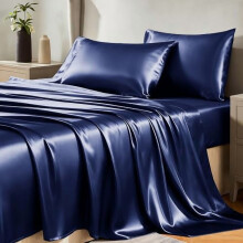 Navy Blue Satin Sheet Set 4-Pc Full Size