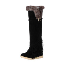 Womens Snow Boots Long Boots Slip-on Velvet Lined Warm Boots Solid Color Shoes with Tassels Flat Knee High Boots 40(US:7.5)