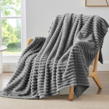 Fleece Throw Blanket for Couch - 300GSM Soft & Warm Fluffy Grey Blanket, Decorative and Giftable Striped Blankets for Women, Men, 50"x70"