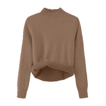 Pull femme automne hiver manches longues col rond, couleur unie, chaud et confortable (café, taille unique)