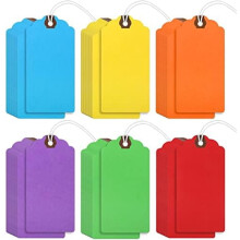 60pcs 4.75"x2.375" Blank Paper Gift Tags with String & Reinforced Eyelet – Rainbow Colors, Writable Price/Shipping/Inventory Labels