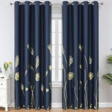 Navy Blackout Curtains 52x84 in, Grommet, Gold Palm Print,