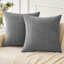 Lot de 2 housses de coussin décoratives 50 x 50 cm, douces, en chenille gris foncé, pour canapé et salon, teintes unies.