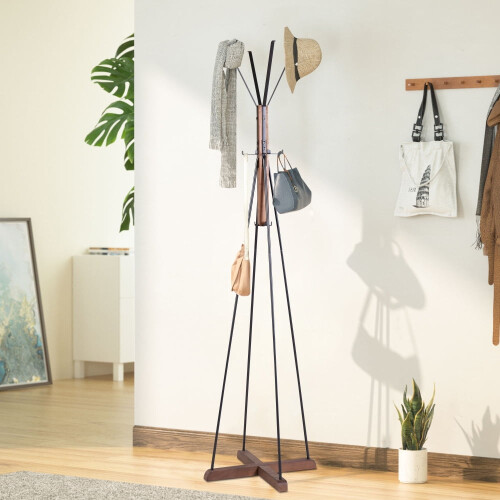 Coat and Hat Rack Freestanding Metal with Hooks