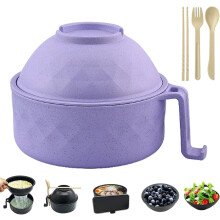 3-in-1 Ramen-Kochschüssel-Set mit Löffel, Handyhalterung, Filter und Deckel | 1200 ml tragbare Schüssel für Instantnudeln aus Weizenfasern |