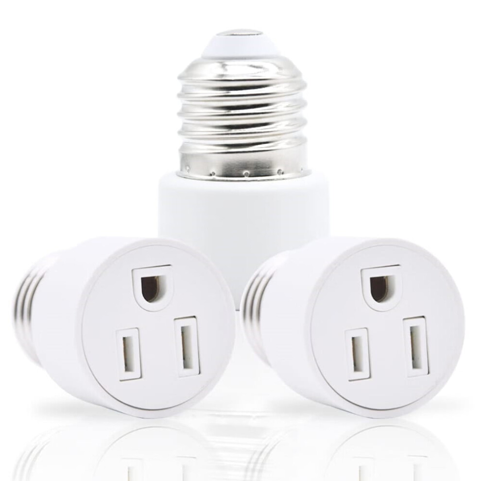 3-Prong E26 Light Socket Adapter Â Screw-In Outlet Converter For Porch, Garage, Cameras & Light Strings; Compatible With E26 Sockets 9558633872033