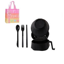 Black Microwave Ramen Bowl with Strainer, 1100ml