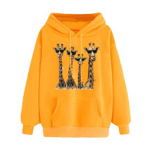 Damen-Kapuzenpullover mit Herzchen-Print, Rundhalsausschnitt, Valentinstag-Pullover, Gelb, Größe XL