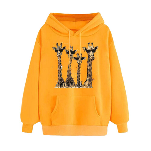 Damen-Kapuzenpullover mit Herzchen-Print, Rundhalsausschnitt, Valentinstag-Pullover, Gelb, Größe XL