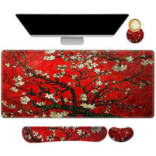 Conjunto de Mousepad Gamer com Apoio para Pulso (4 peças) Vermelho Van Gogh
