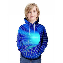 Geansaí Ilúsáideacha do Bhuachaillí le Prionta 3D, Hoodie Tarraingthe Muinchille Fada, Barr Stílmhar le Póca, Éadaí Súgartha Marthanacha
