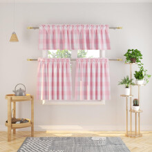 3 Pc Pink & White Buffalo Check Farmhouse Kitchen Curtain Set | 54" x 18" / 27" x 24" | Charming Country Style